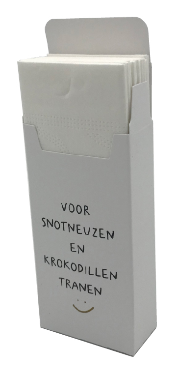 Zakdoekdoosje voor snotneuzen en krokodillentranen